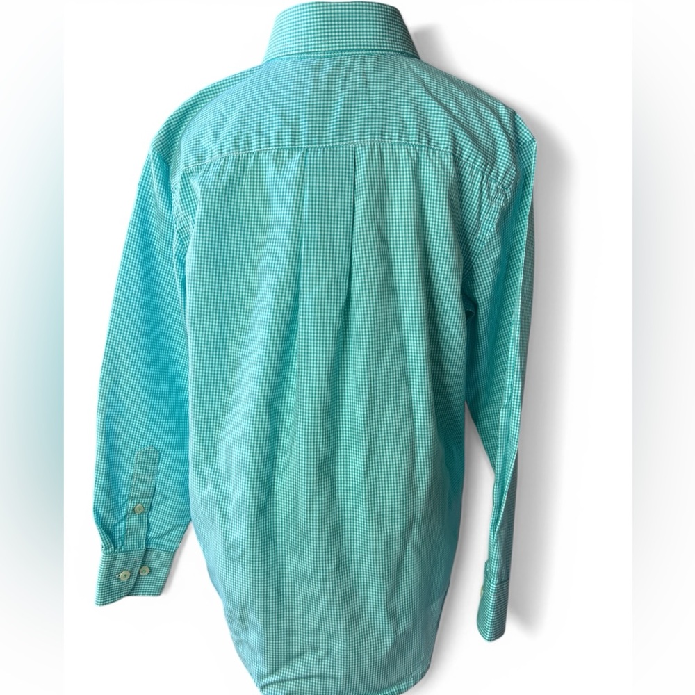 Southern Marsh Youth Medium Aqua Green Gingham Button Down Shirt Preppy - Picture 3 of 5